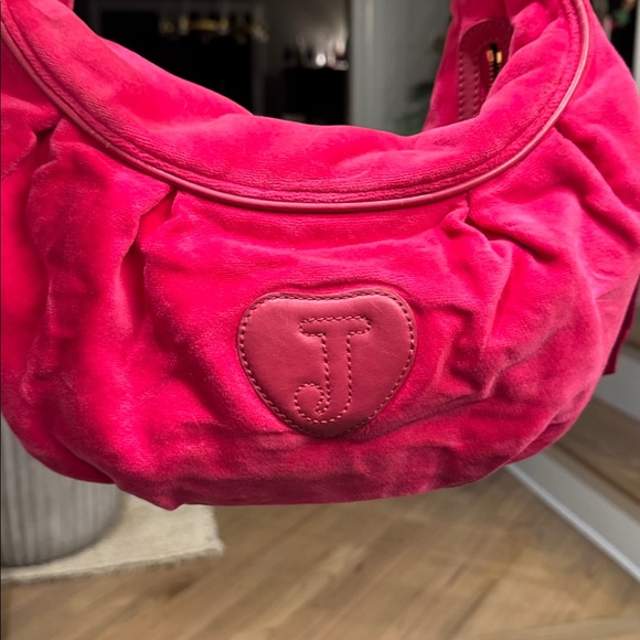 Y2K Juicy Couture Fuchsia hot pink Shoulder Bag Black embroidery handbag Rare - Picture 6 of 8